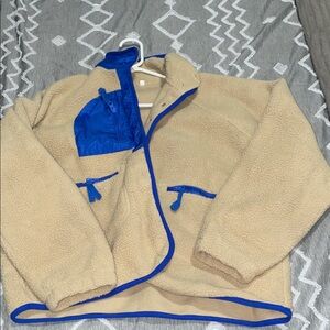 Women's Beige and Blue Teddy Jacket